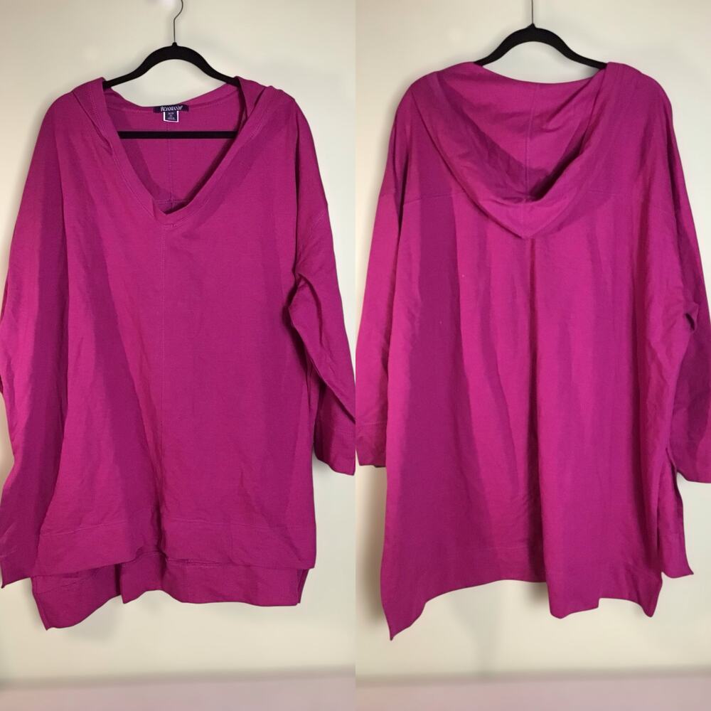 Romans Oversized Pink V Neck Hoodie Tunic Swing Top Sz. 2X NWOT Relaxed Comfort